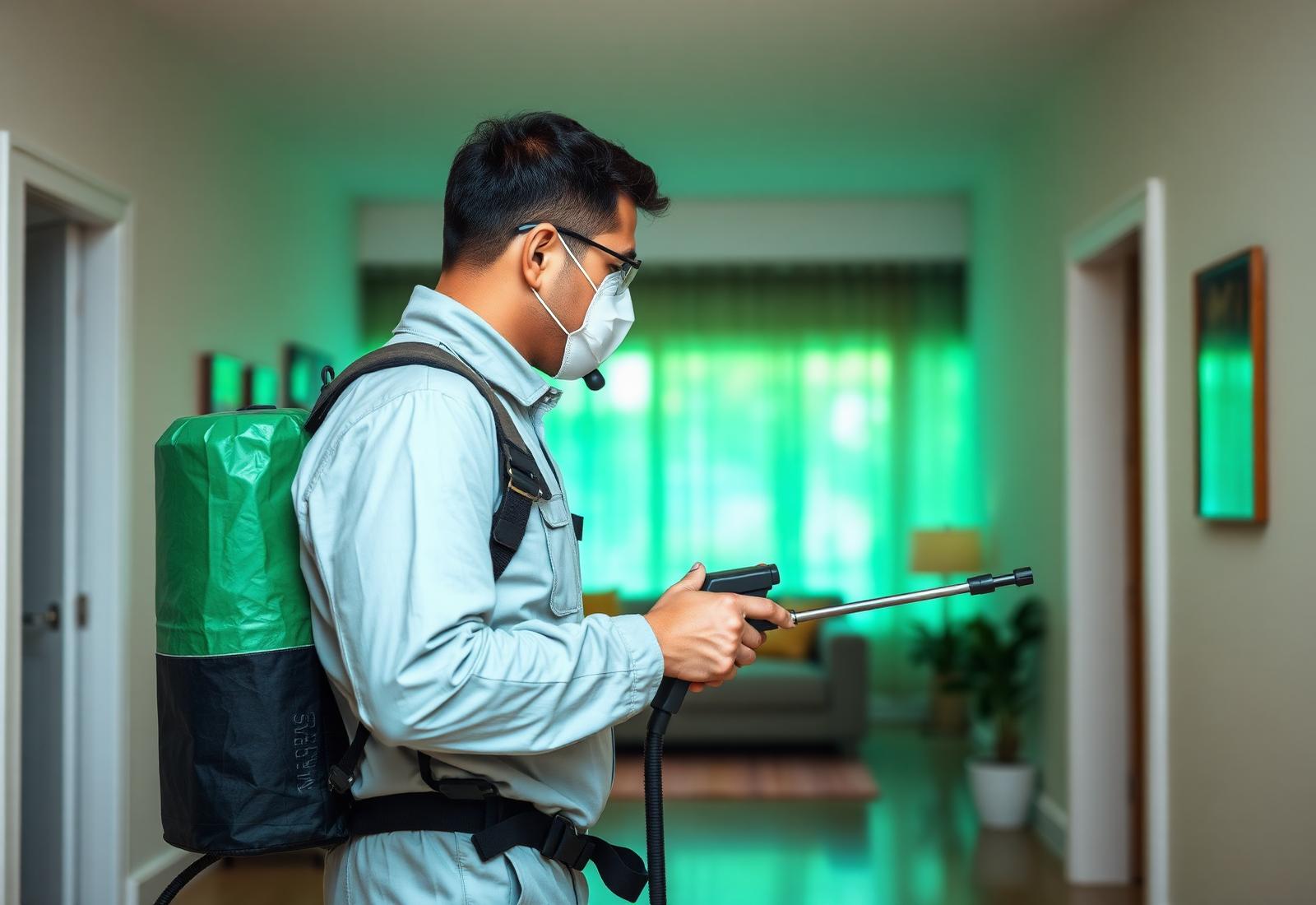 Técnico profesional de Biopest realizando fumigación residencial en Monterrey